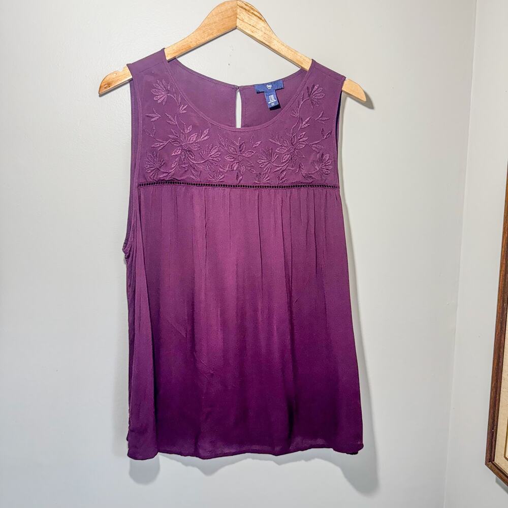 Vintage GAP Purple Embroidered Floral Sleeveless Blouse Top XXL